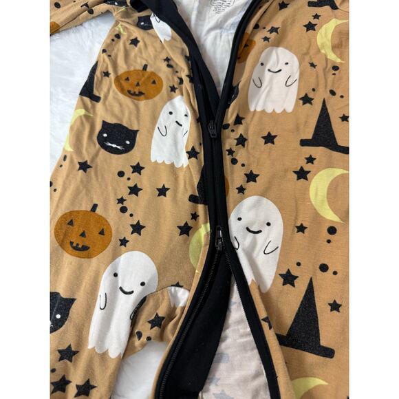 Emerson & Friends Bamboo Zip Pajama Halloween Brown Cat Ghost Stars Moon 12–18M* - Picture 8 of 9